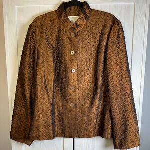 Coldwater Creek Copper Crinkle Jacquard Peplum Artsy Blazer Jacket Size 2X